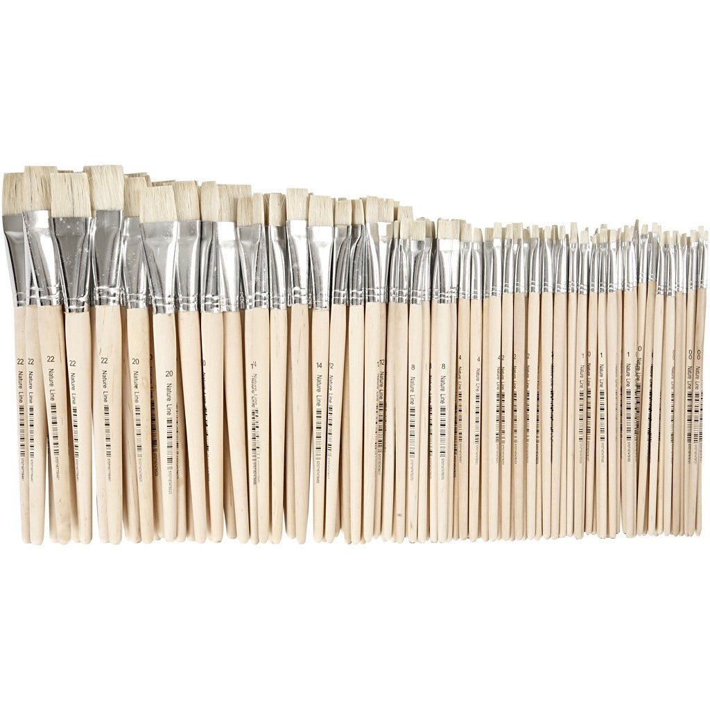 Creativ Company Pinsel-Set – Flachpinsel, Schweineborsten, Grösse sortiert, 120er-Set