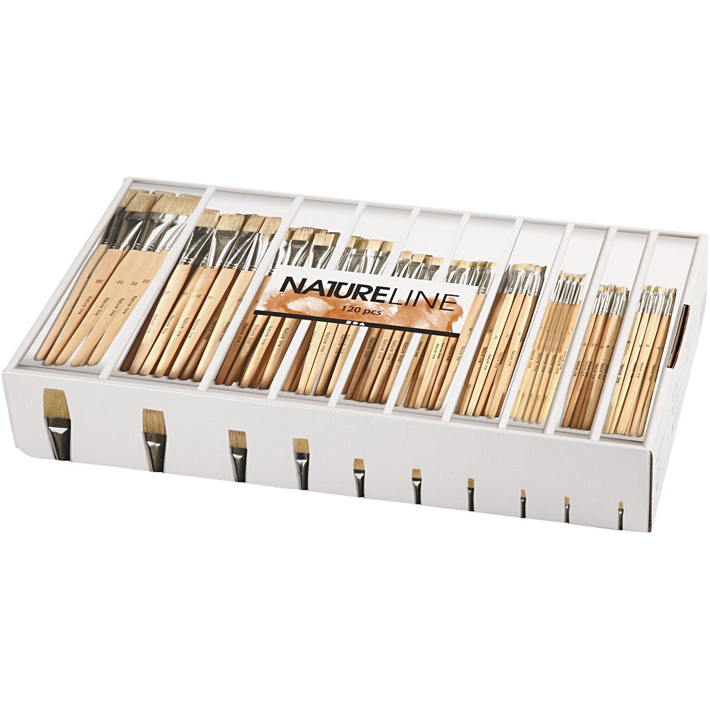 Creativ Company Pinsel-Set – Flachpinsel, Schweineborsten, Grösse sortiert, 120er-Set