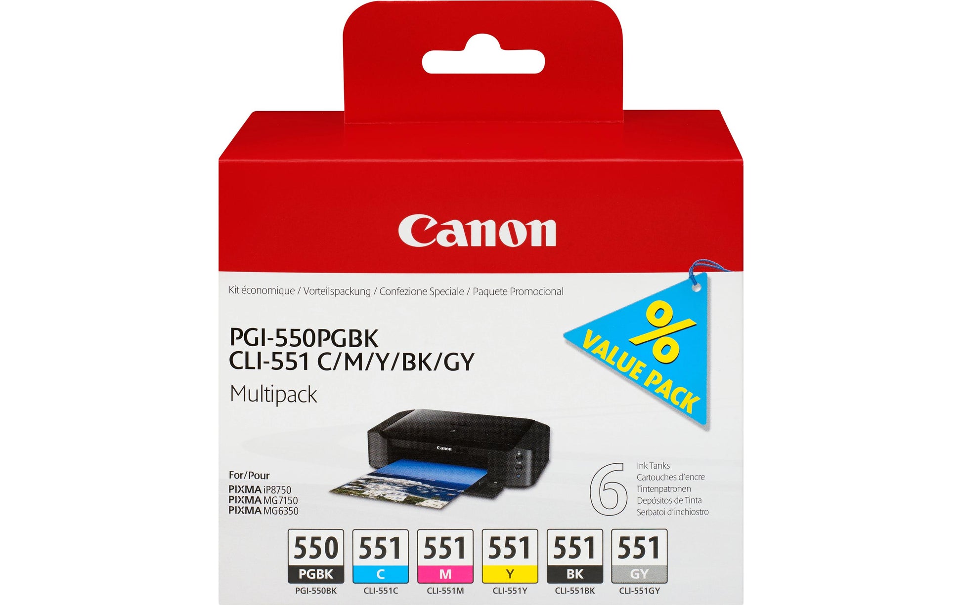 Canon Tintenpatronen-Multipack PGI-550/CLI-551, 6er-Pack – für Inkjetdrucker und Multifunktionsgeräte