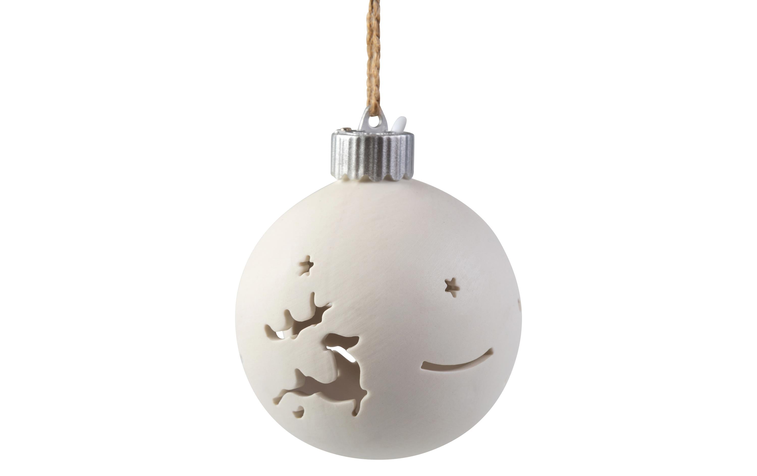 Cocon Weihnachtsball Licht – Ø 10 cm, hängend, batteriebetrieben – Keramik, weiss