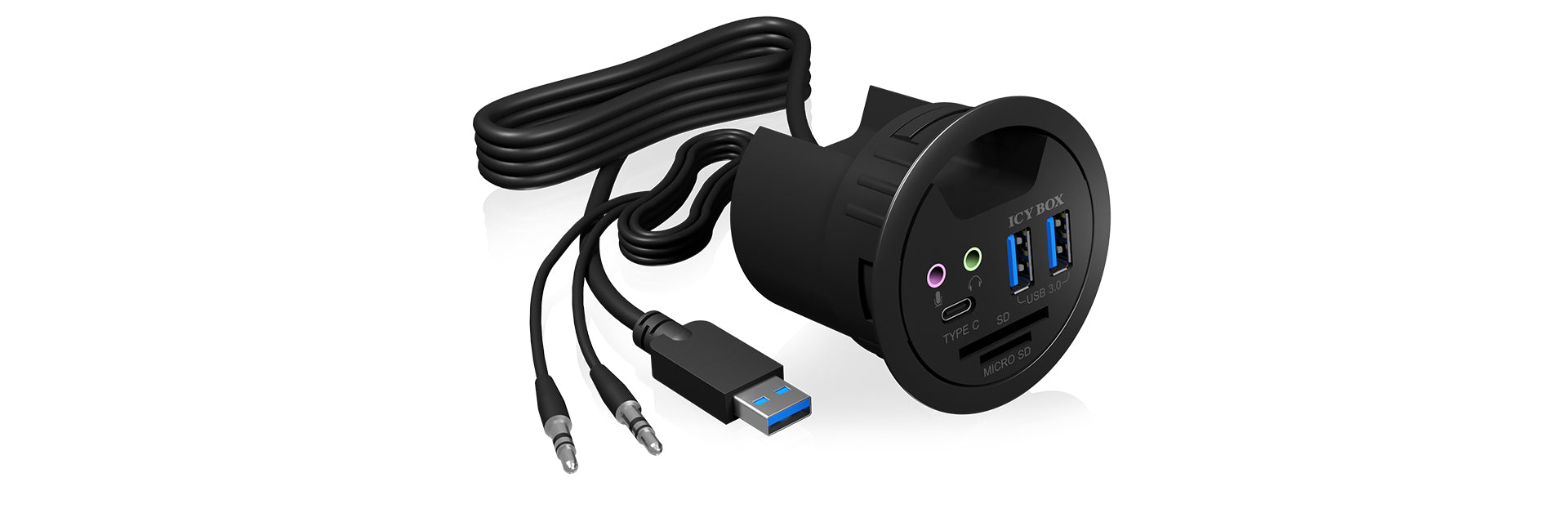 ICY BOX IB-HUB1404A USB-Hub – USB-A, 2× USB-A, 1× USB-C, SD/microSD, 3,5 mm Audio