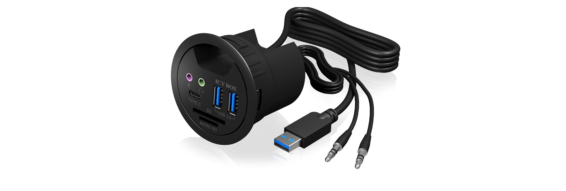 ICY BOX IB-HUB1404A USB-Hub – USB-A, 2× USB-A, 1× USB-C, SD/microSD, 3,5 mm Audio