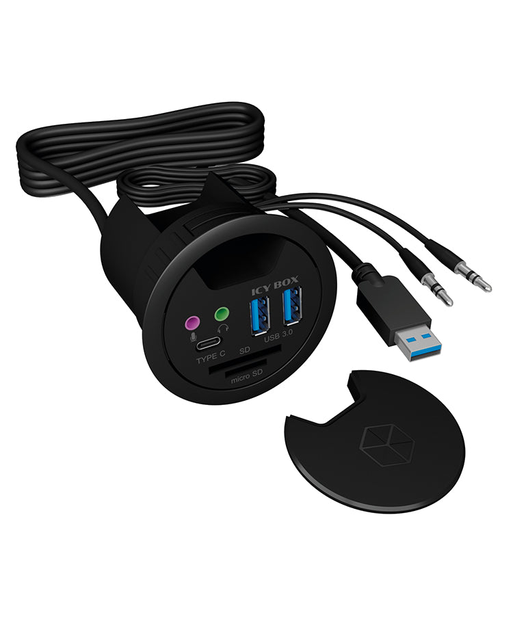 ICY BOX IB-HUB1404A USB-Hub – USB-A, 2× USB-A, 1× USB-C, SD/microSD, 3,5 mm Audio