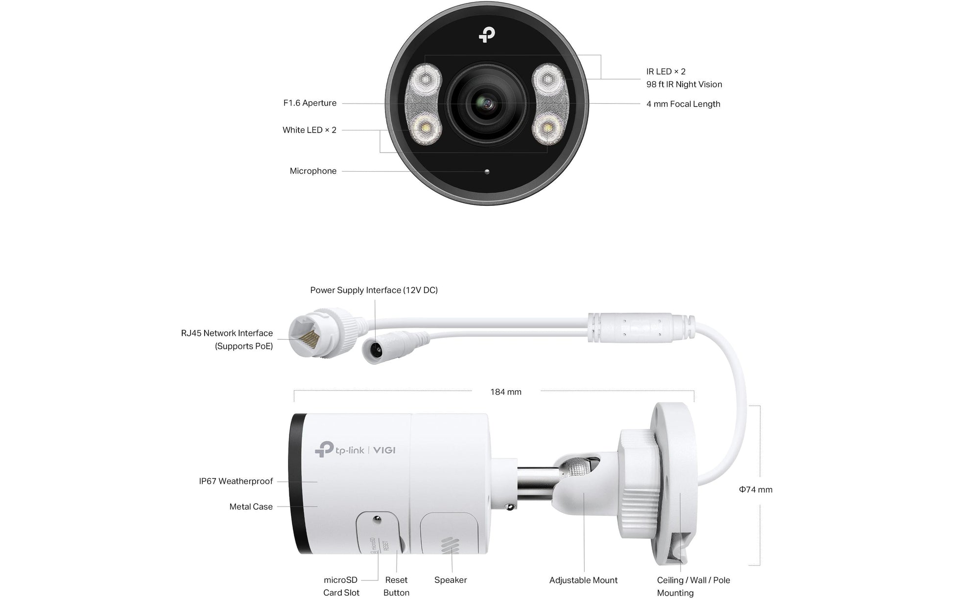 TP-Link VIGI COLORPRO Bullet Netzwerkkamera – 4 MP, 4 mm Objektiv, wetterfest