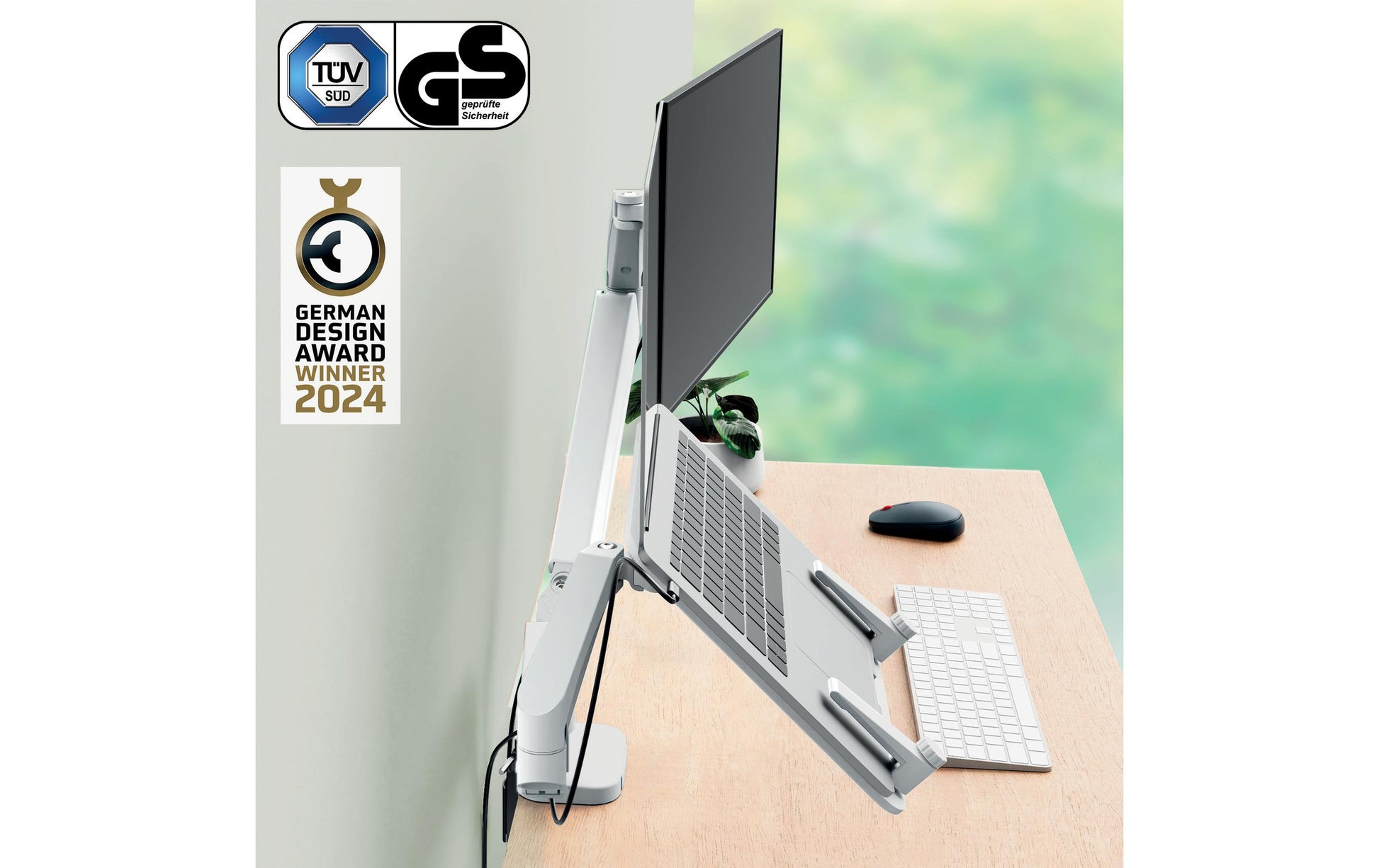 Leitz Ergo – Monitorarm – bis 32", VESA 100 × 100 mm, 9 kg, höhenverstellbar, hellgrau