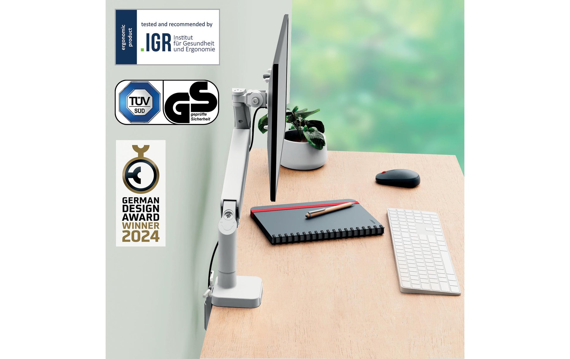 Leitz Ergo 64890085 – Monitorarm, Tischklemme/Tischdurchführung, bis 32", VESA 75 × 75/100 × 100 mm, 9 kg