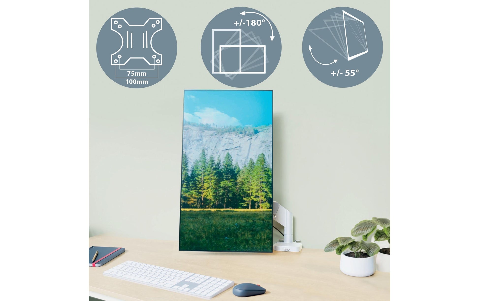 Leitz Ergo 64890085 – Monitorarm, Tischklemme/Tischdurchführung, bis 32", VESA 75 × 75/100 × 100 mm, 9 kg