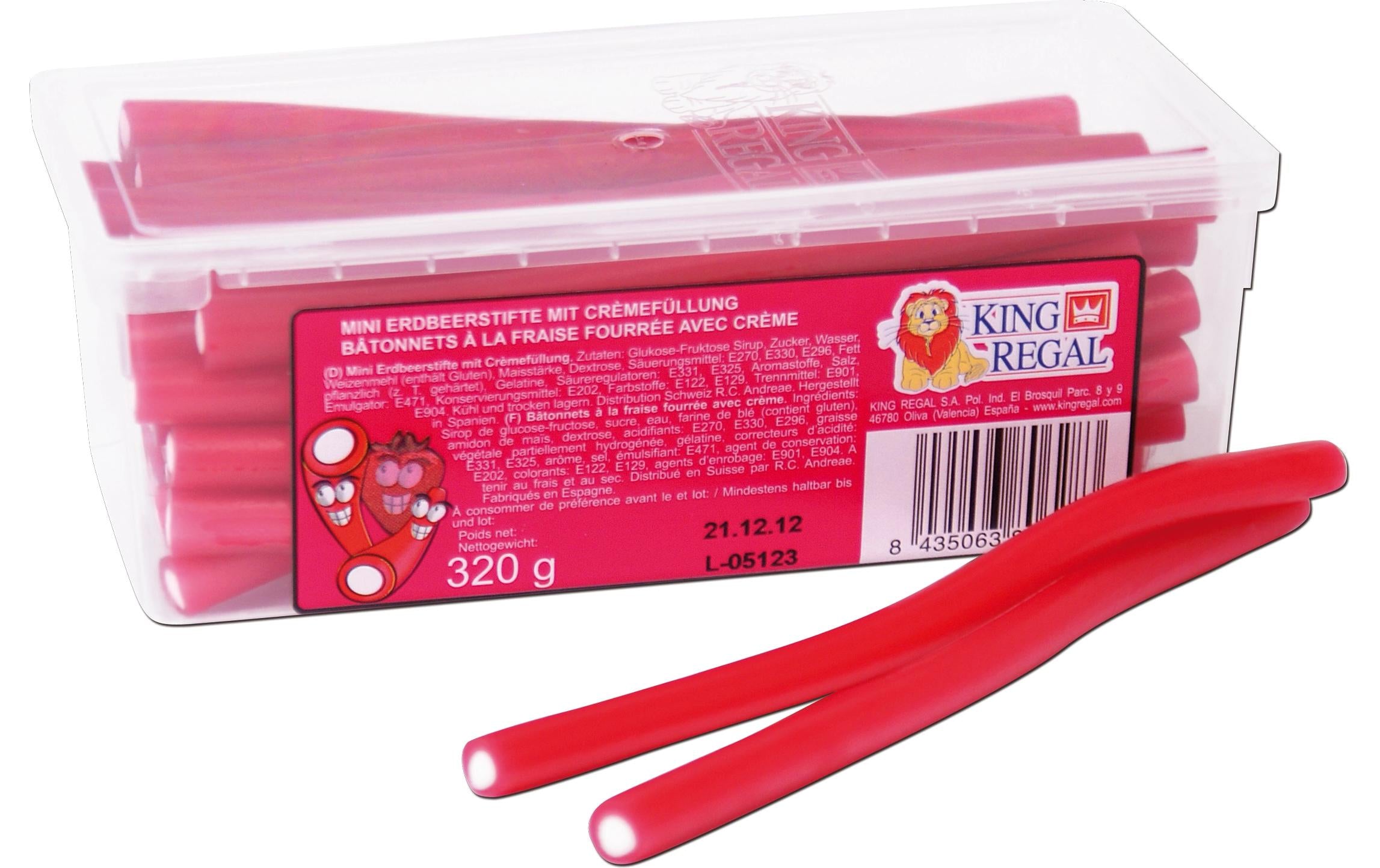 King Regal Mini Erdbeerstifte, Gummibonbons – 320 g