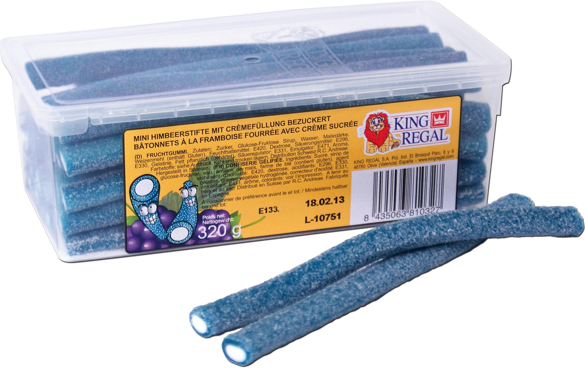 King Regal Gummibonbons – Mini Himbeerstifte, bezuckert – 320 g