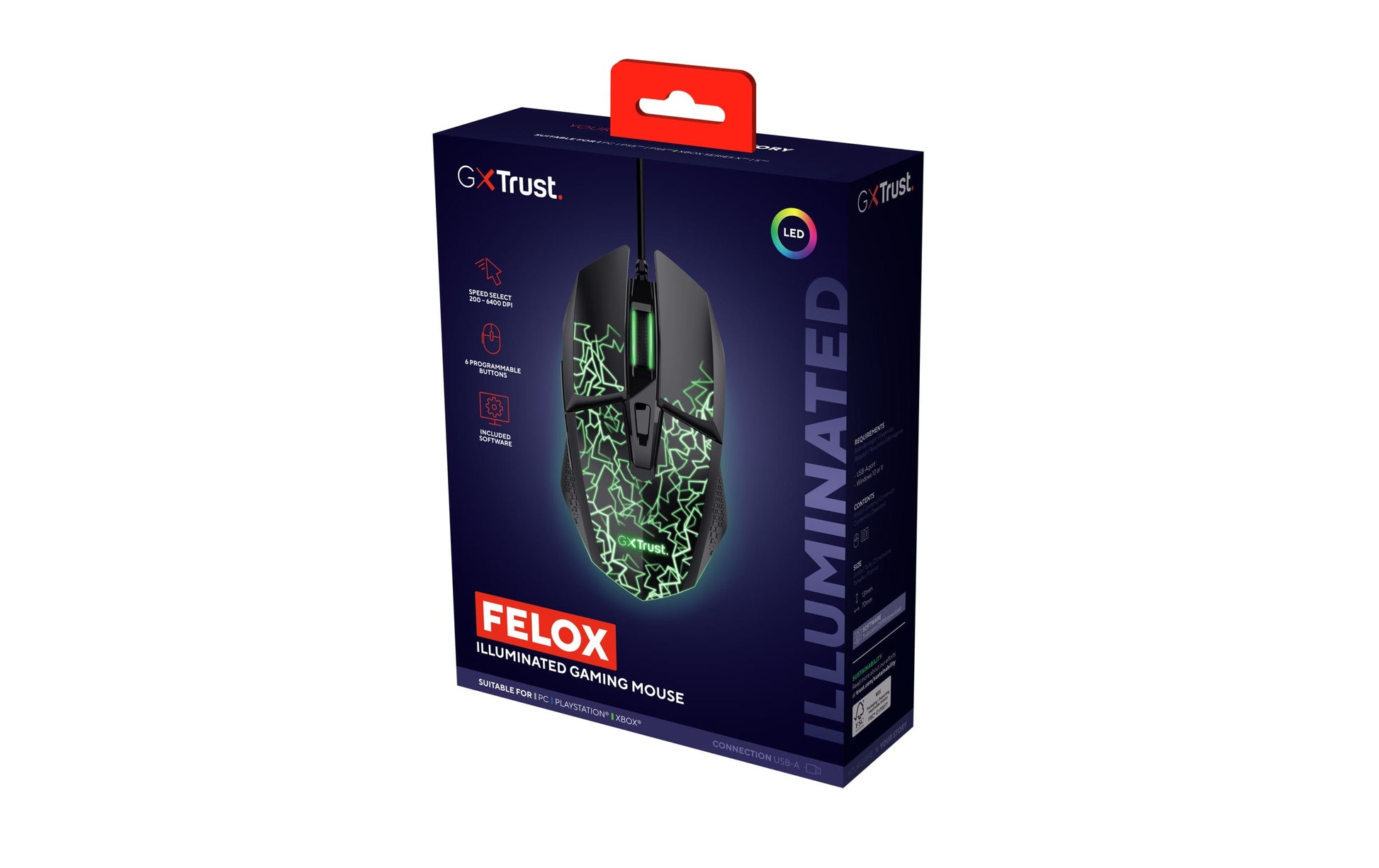 Trust GXT 113 Felox – Gaming-Maus – Kabelgebunden (USB-A), 6400 DPI, RGB-Beleuchtung, Rechts, Schwarz