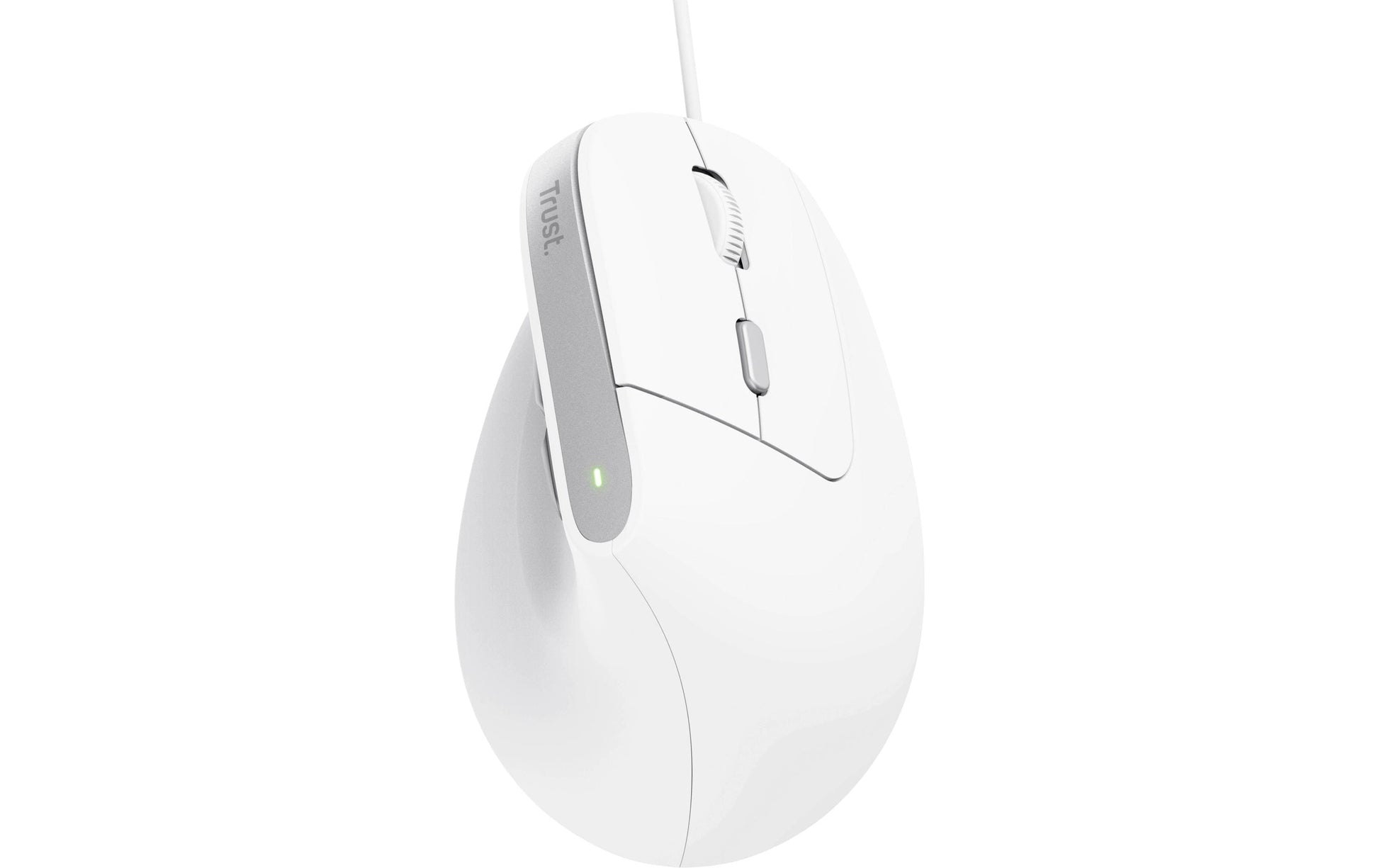 Trust Bayo II Ergonomische Maus – kabelgebunden, für Rechtshänder, Daumentaste, aus recyceltem Material, weiss