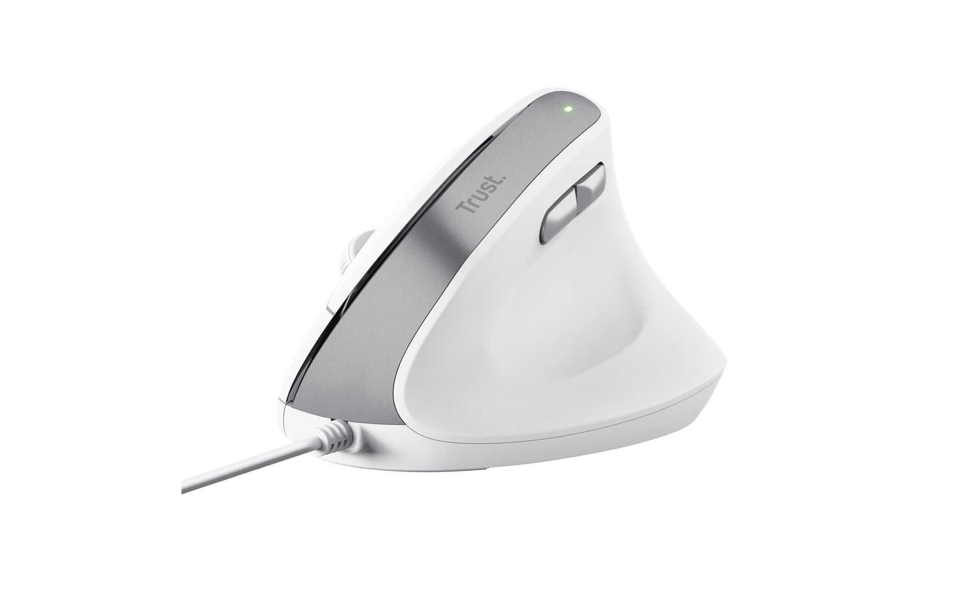 Trust Bayo II Ergonomische Maus – kabelgebunden, für Rechtshänder, Daumentaste, aus recyceltem Material, weiss