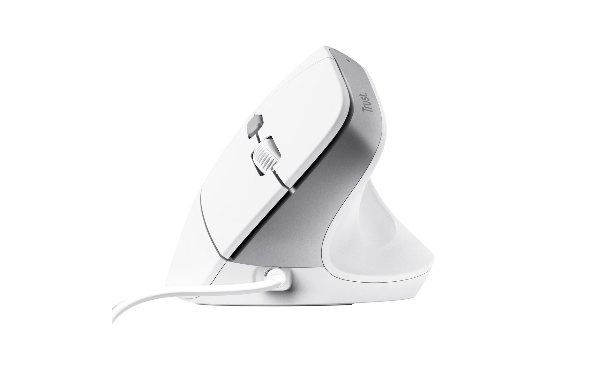 Trust Bayo II Ergonomische Maus – kabelgebunden, für Rechtshänder, Daumentaste, aus recyceltem Material, weiss