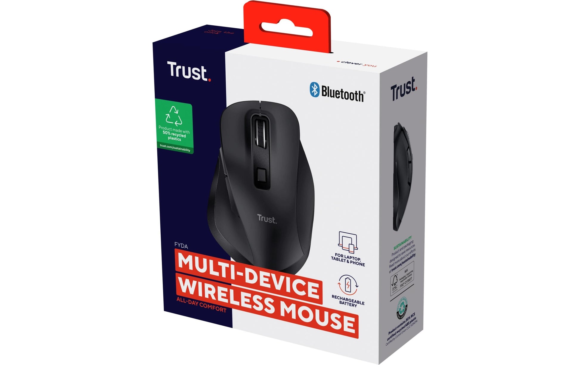 Trust Fyda Multidevice Maus – kabellos, USB-A, für Rechtshänder, schwarz