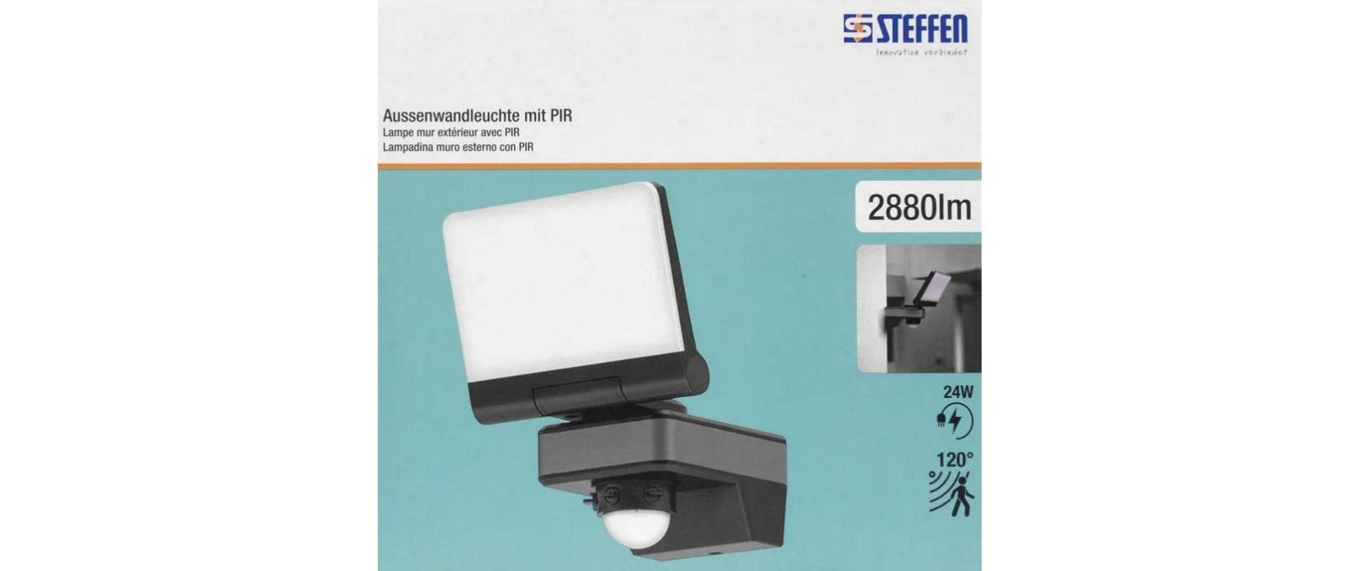 Steffen Aussenwandleuchte – 6500 K – IP54 – Netzbetrieb – mit Bewegungsmelder – Schwarz, Kunststoff