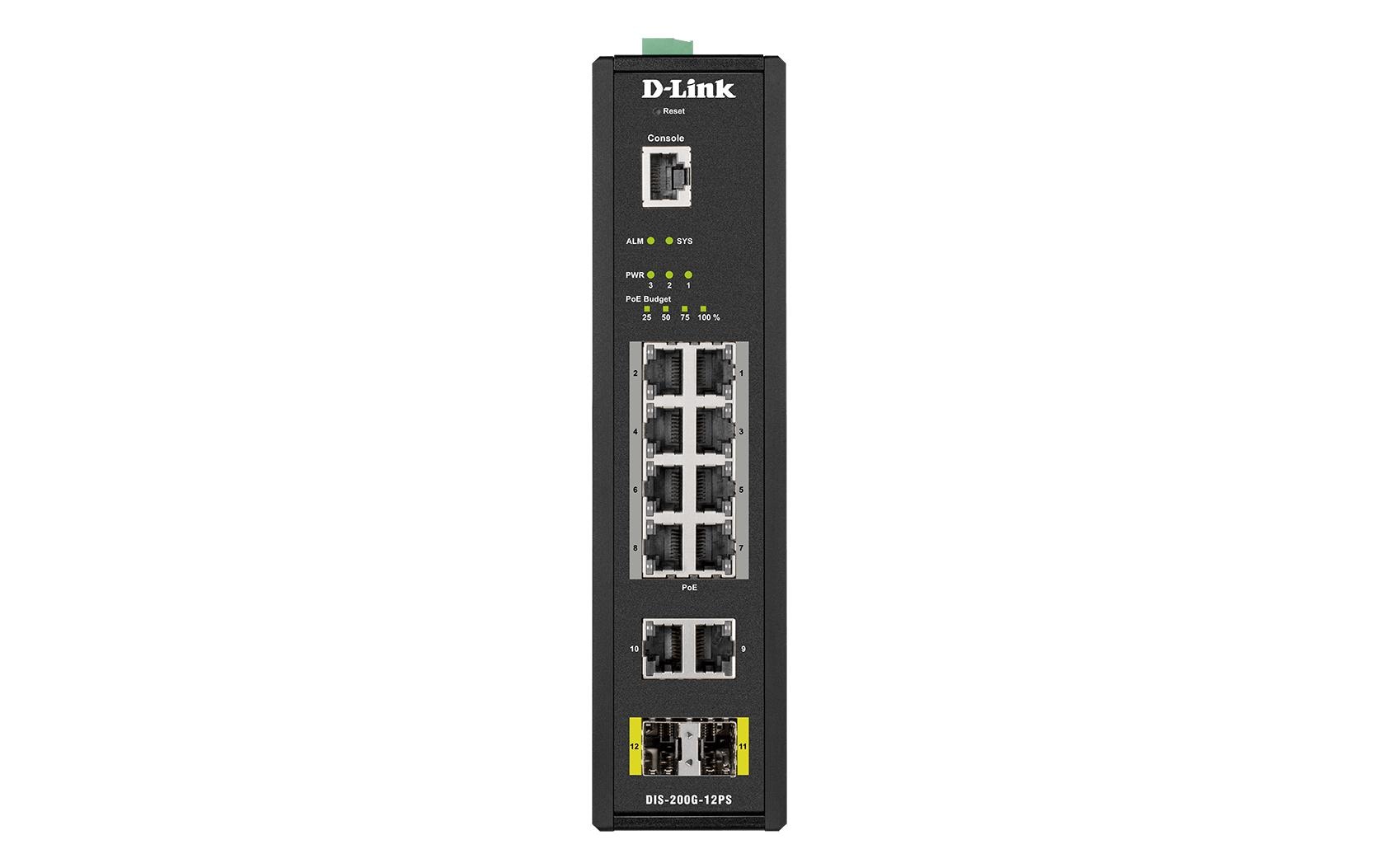 D-Link DIS-200G-12PS – Managed Switch – 10×GbE, 2×SFP, L2, PoE+ 240 W, 19" Rack