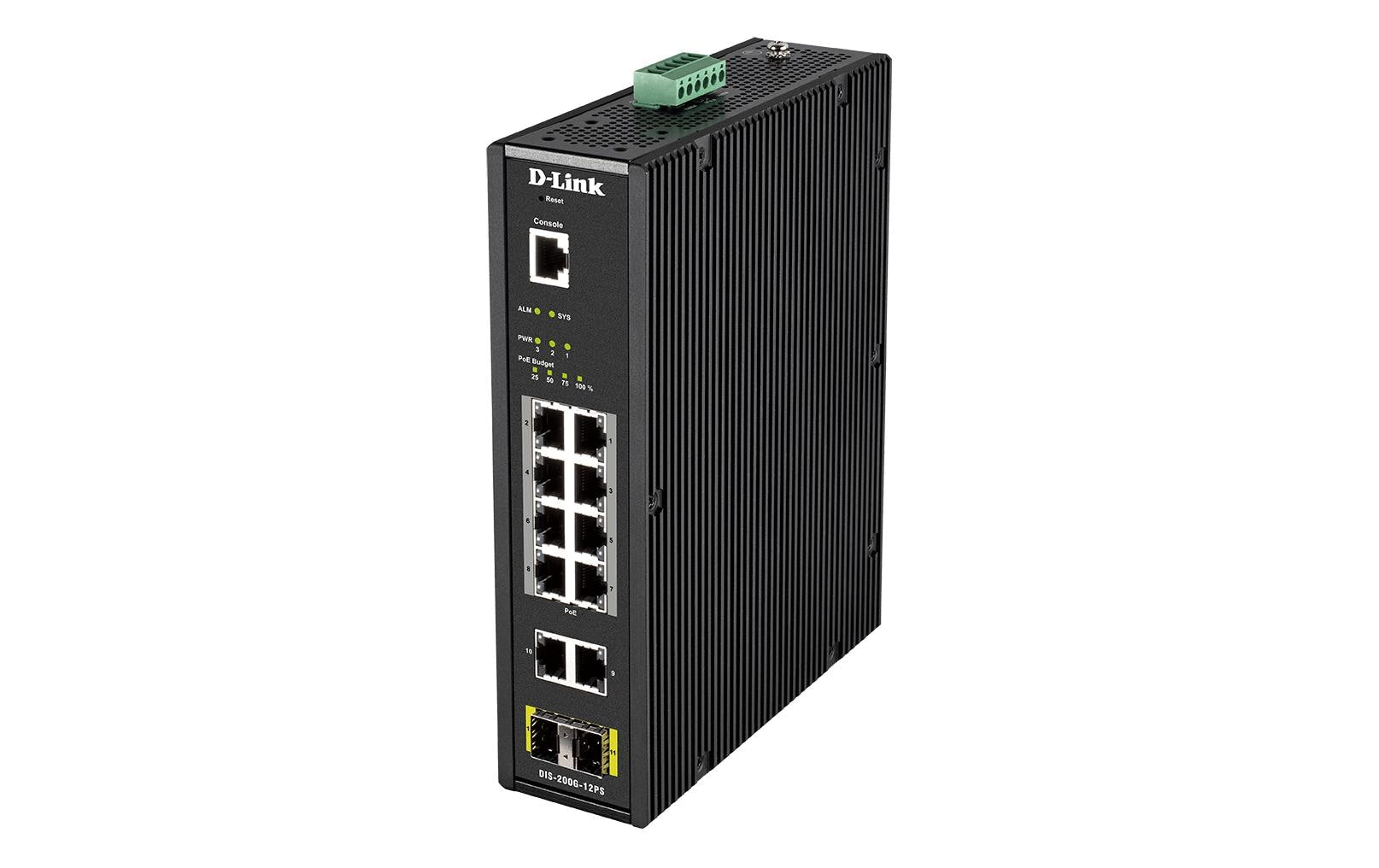 D-Link DIS-200G-12PS – Managed Switch – 10×GbE, 2×SFP, L2, PoE+ 240 W, 19" Rack