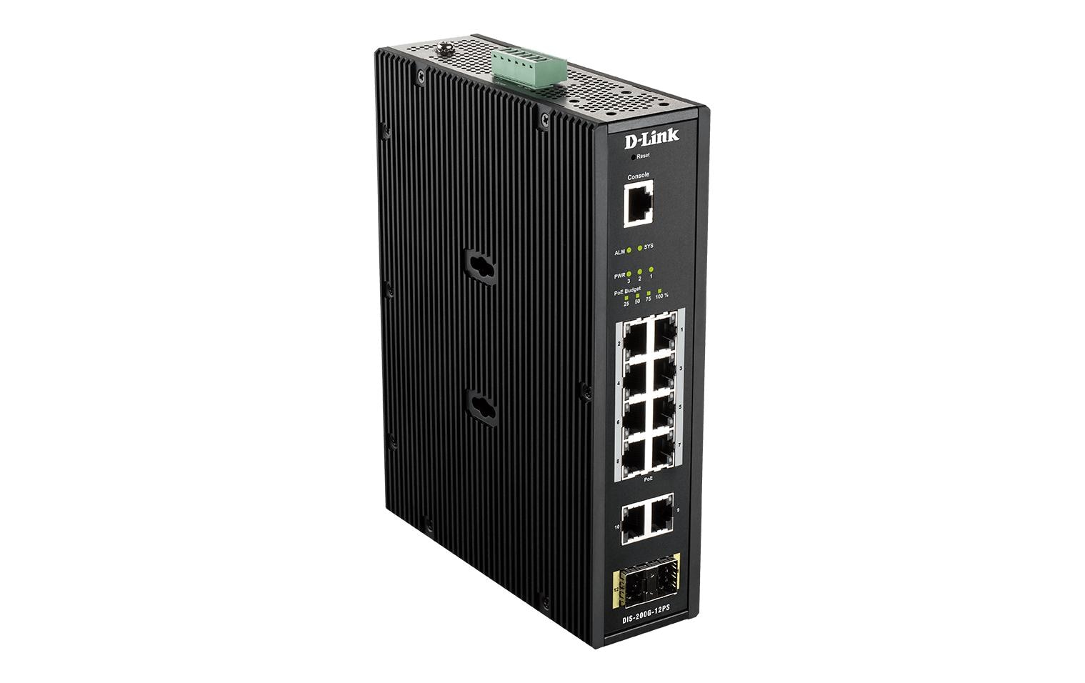 D-Link DIS-200G-12PS – Managed Switch – 10×GbE, 2×SFP, L2, PoE+ 240 W, 19" Rack