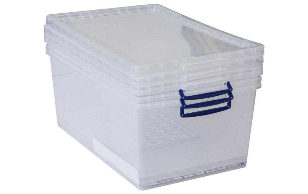 Really Useful Boxes Really Useful Box Aufbewahrungsbox 62 l – 600 × 450 × 320 mm, transparent, Kunststoff (PP), 3er Pack
