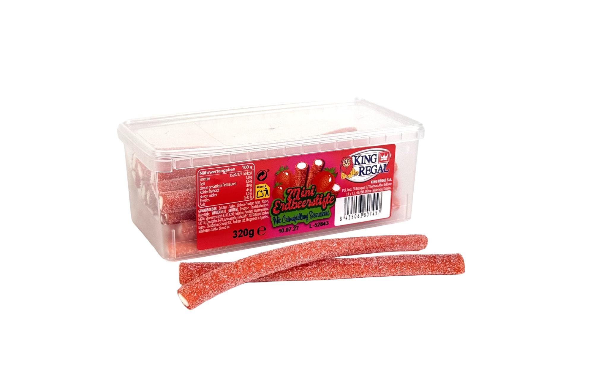 King Regal Mini Erdbeerstifte Gummibonbons – Erdbeere – 320 g