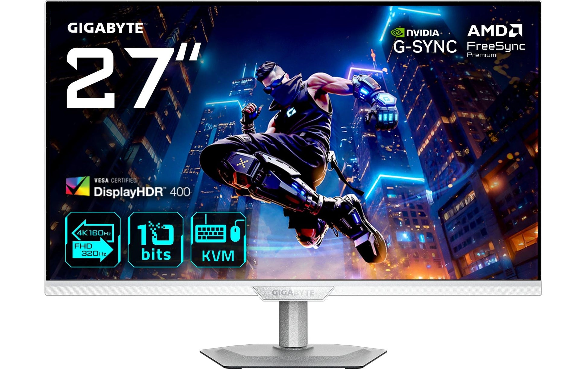 GIGABYTE M27UP ICE – 27", 3840 × 2160 (4K), IPS, 160 Hz, USB-C 18 W, DisplayHDR 400