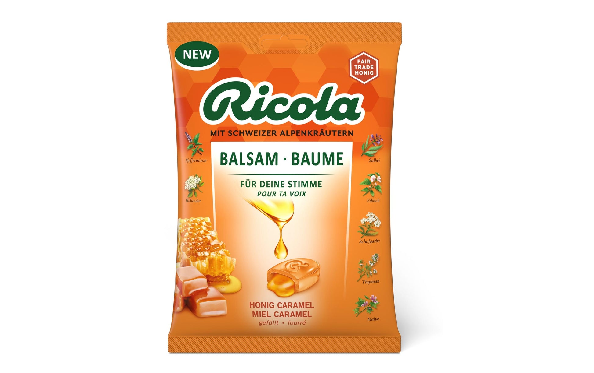Ricola Balsam Kräuterbonbons – Honig-Caramel – 68 g