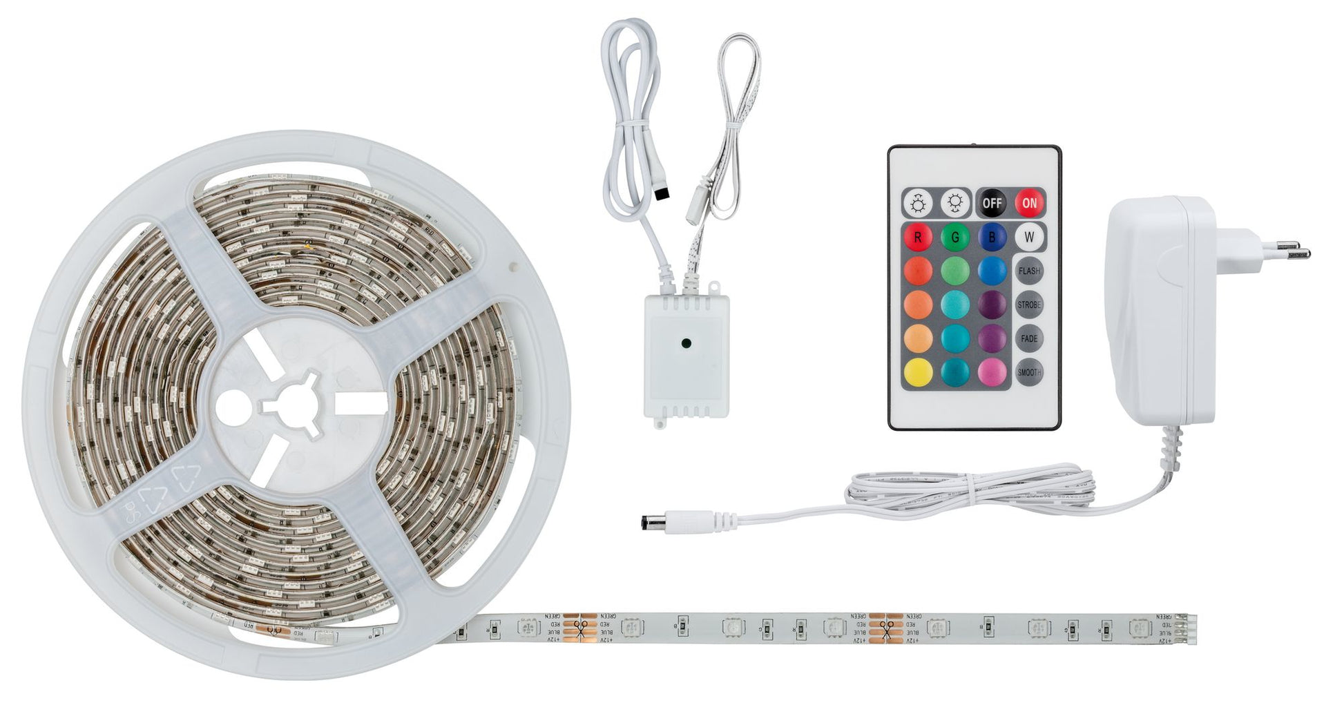 Paulmann LED-Strip – Set, 5 m, 505 lm, 20 W, RGB, dimmbar, Fernbedienung, inkl. Netzteil, weiss