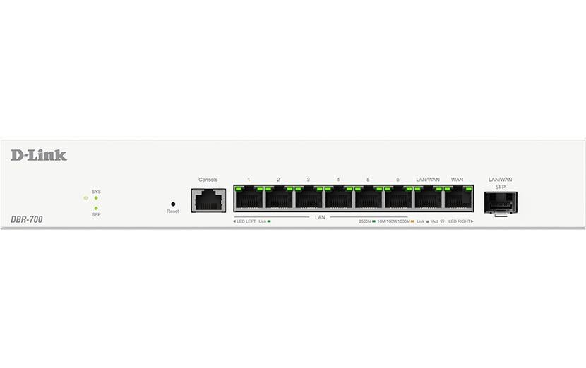 D-Link DBR-700 – VPN-Router – 6×2.5G LAN, 1×2.5G SFP, 1×WAN, Multi-WAN, 100×IPsec, rackfähig