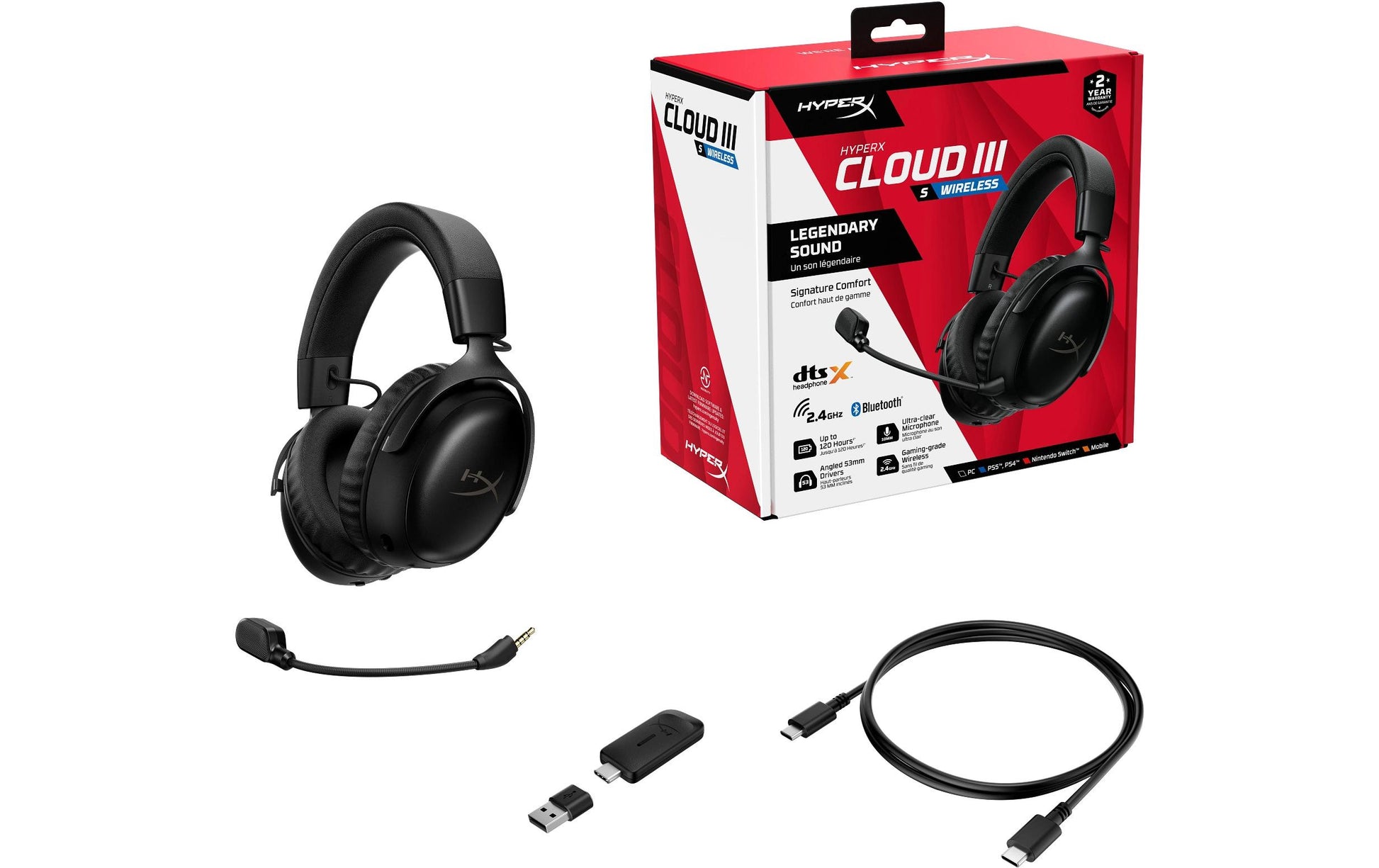 HyperX Cloud III S – Over-Ear Headset – USB-A, Surround-Sound, abnehmbares Mikrofon – schwarz – für Mac