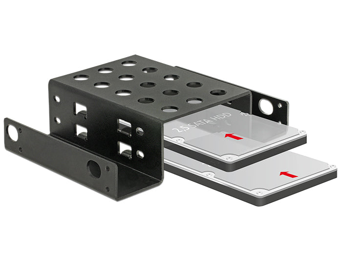 Delock 18270 Einbaurahmen 2× 2,5" in 5,25" Schacht, Schwarz, Metall