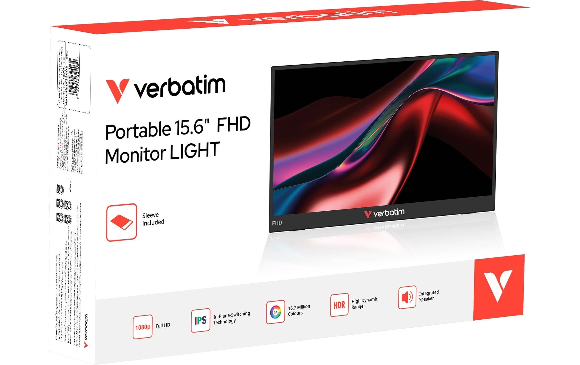 Verbatim Tragbarer Monitor 15.6 LIGHT – 15,6", 1920 × 1080 (Full HD), IPS