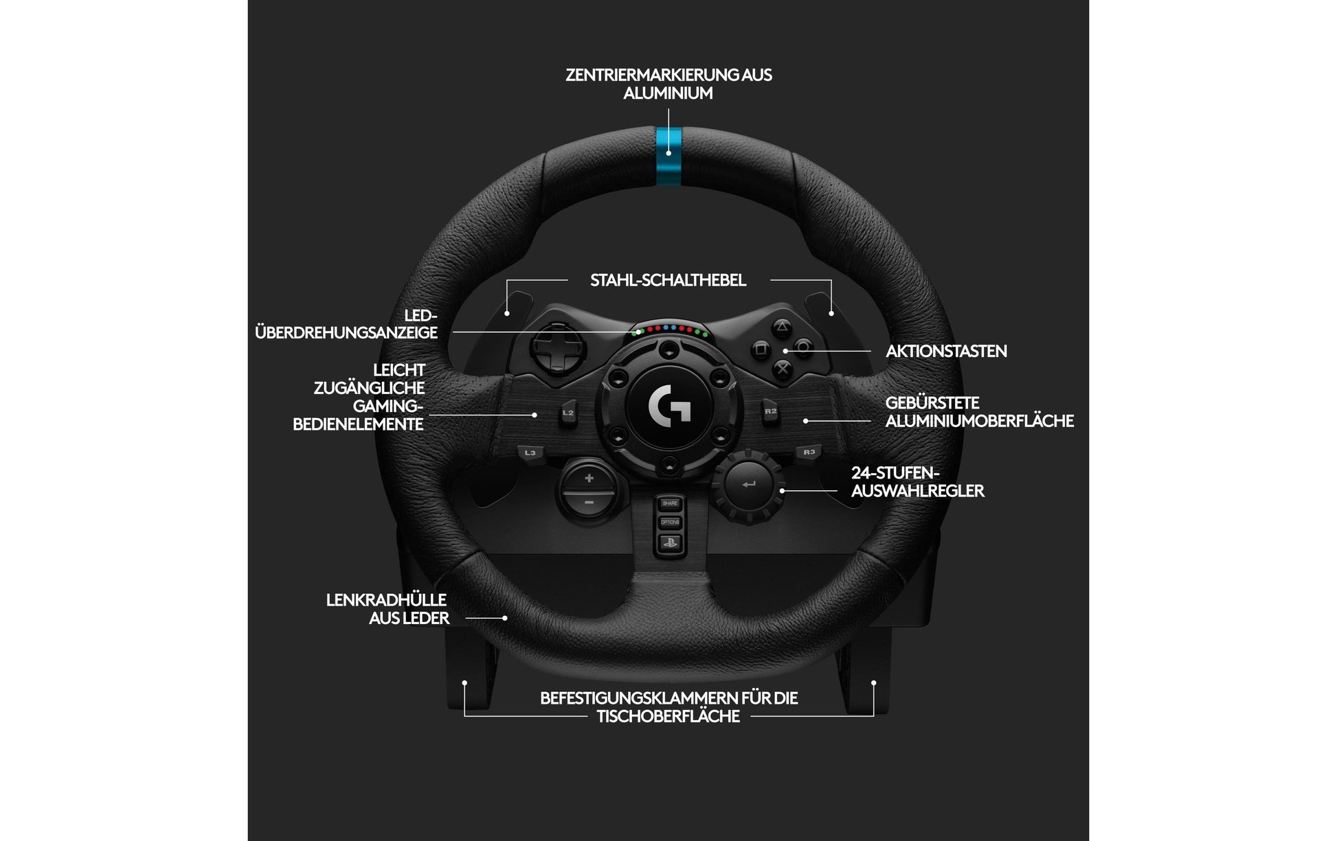 Logitech G G923 – Lenkrad + Pedale – USB (kabelgebunden), Force-Feedback, 900°, Schwarz – für PC, PS4 & PS5