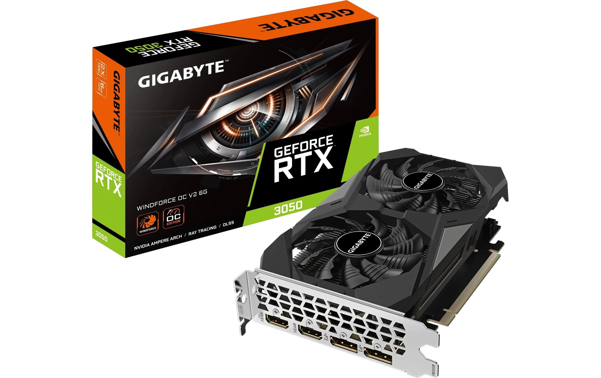 GIGABYTE GeForce RTX 3050 WINDFORCE OC 6GD – PCIe Grafikkarte – 2×HDMI 2.1, 2×DisplayPort 1.4, PCIe 4.0
