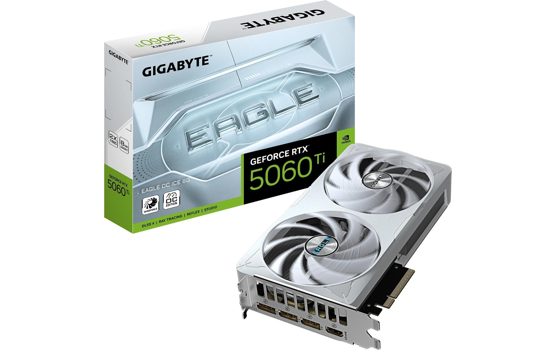 GIGABYTE GeForce RTX 5060 Ti EAGLE OC ICE 8G – PCIe Grafikkarte – 3×DP, 1×HDMI, PCIe 5.0 x8, 8 GB GDDR7, 135 W