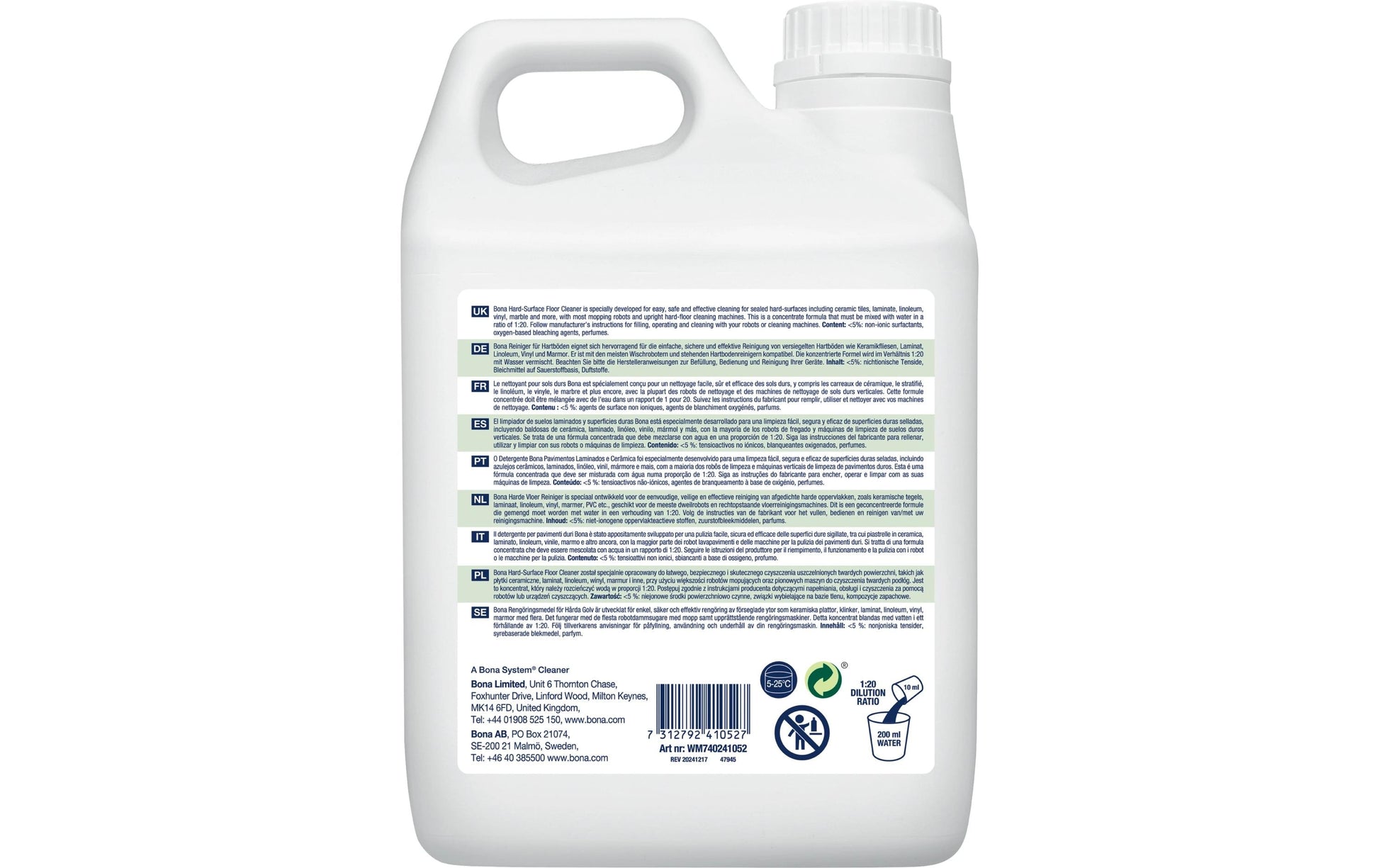 Bona Bodenreiniger für Hartböden, für Saug- und Wischroboter, Nass- und Trockensauger – Konzentrat – 2,5 l