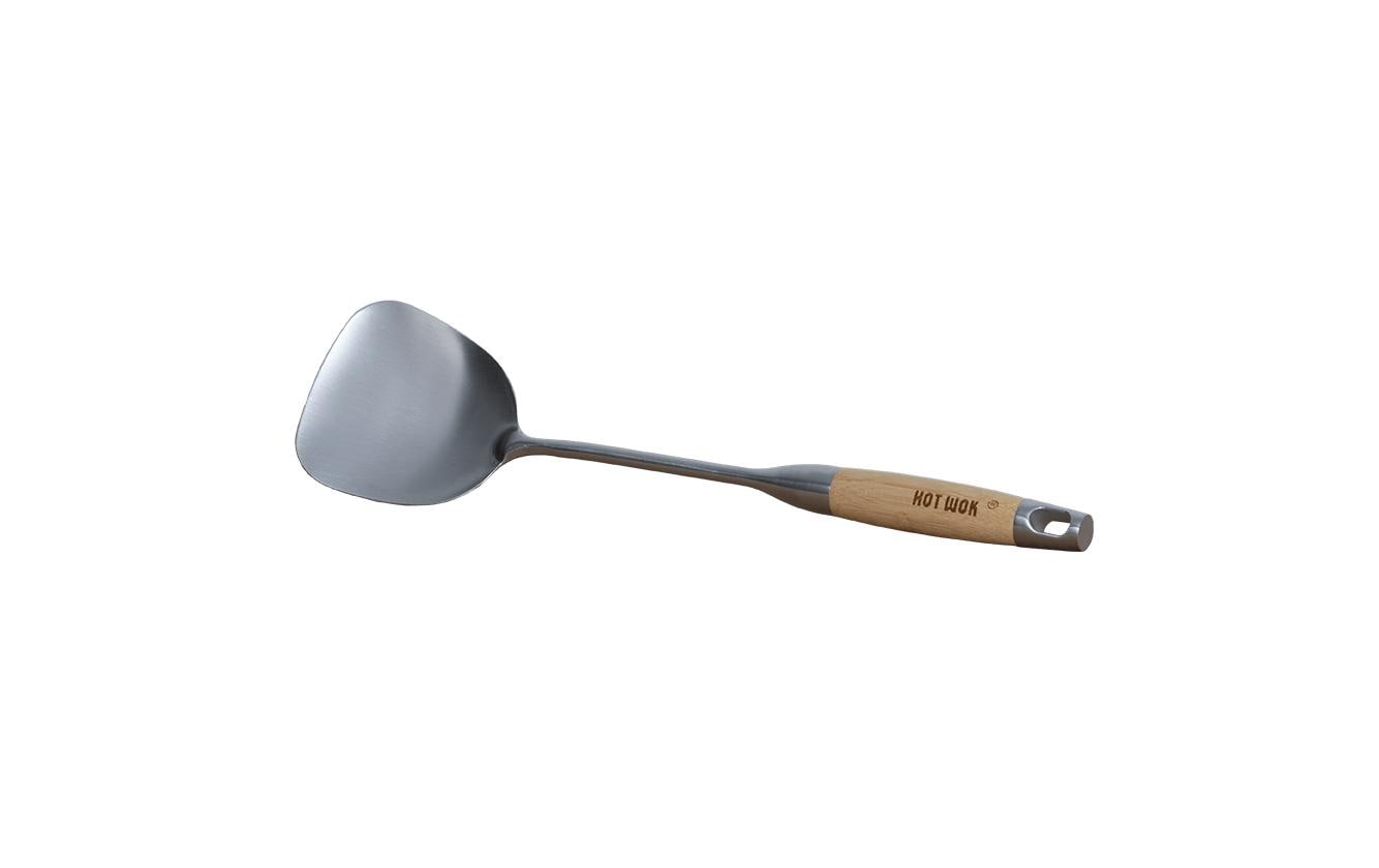 Hot Wok HW6010 – Wok-Löffel, 9,5 × 38 × 5 cm, Edelstahl/Holz, aufhängbar