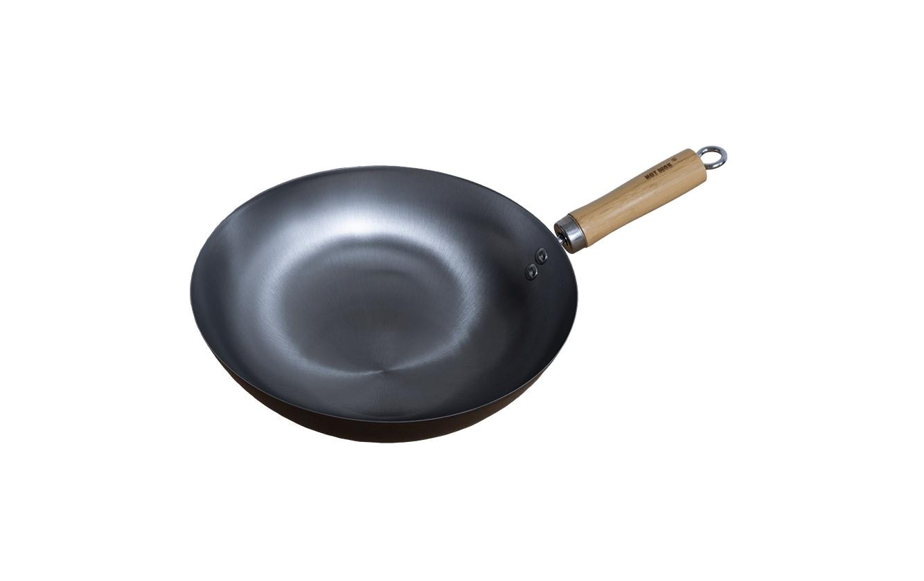 Hot Wok Fonduepfanne HW3730 – Ø 30 cm, Karbonstahl, Teflon, Schwarz/Holz