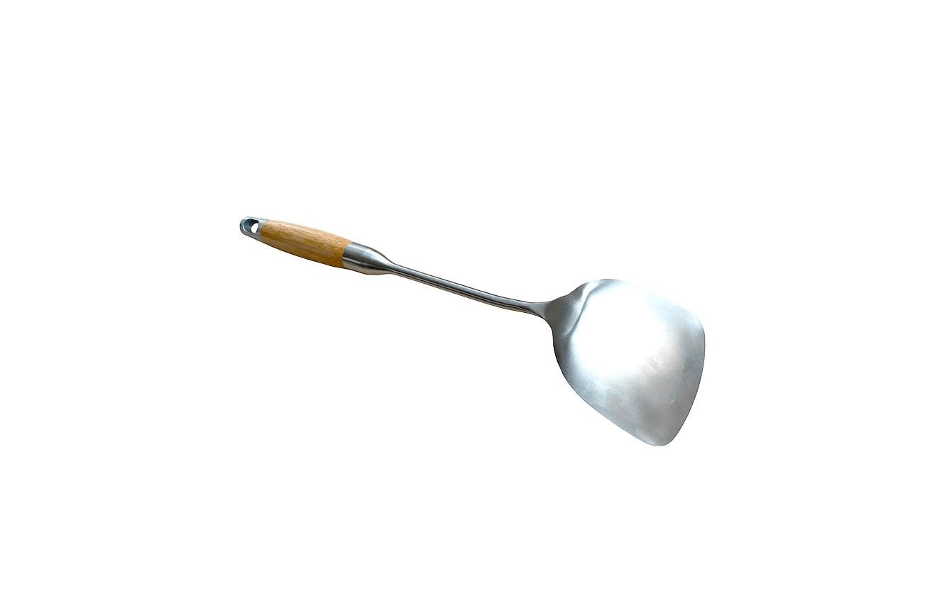Hot Wok HW6010 – Wok-Löffel, 9,5 × 38 × 5 cm, Edelstahl/Holz, aufhängbar