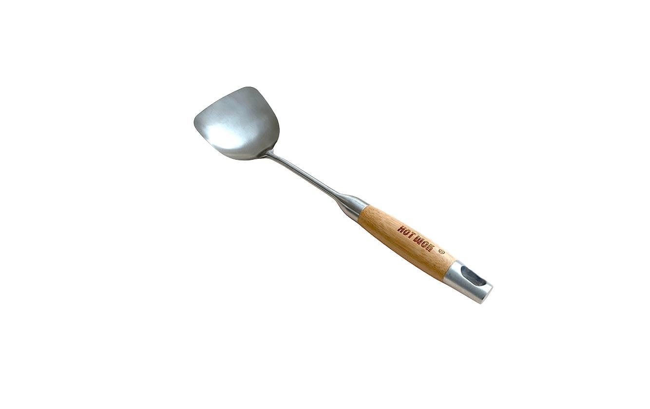 Hot Wok HW6010 – Wok-Löffel, 9,5 × 38 × 5 cm, Edelstahl/Holz, aufhängbar