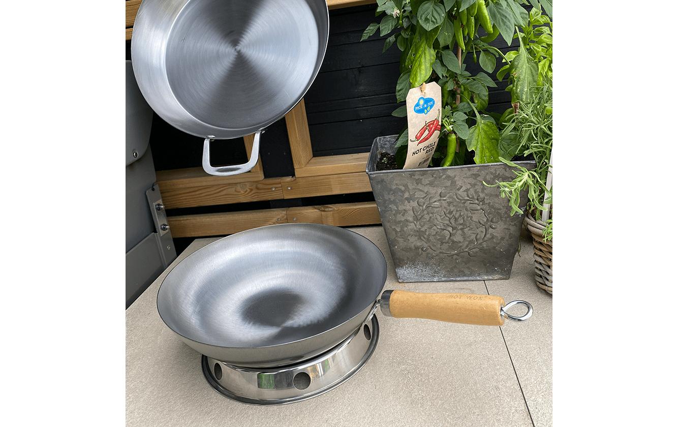 Hot Wok Fonduepfanne HW3730 – Ø 30 cm, Karbonstahl, Teflon, Schwarz/Holz