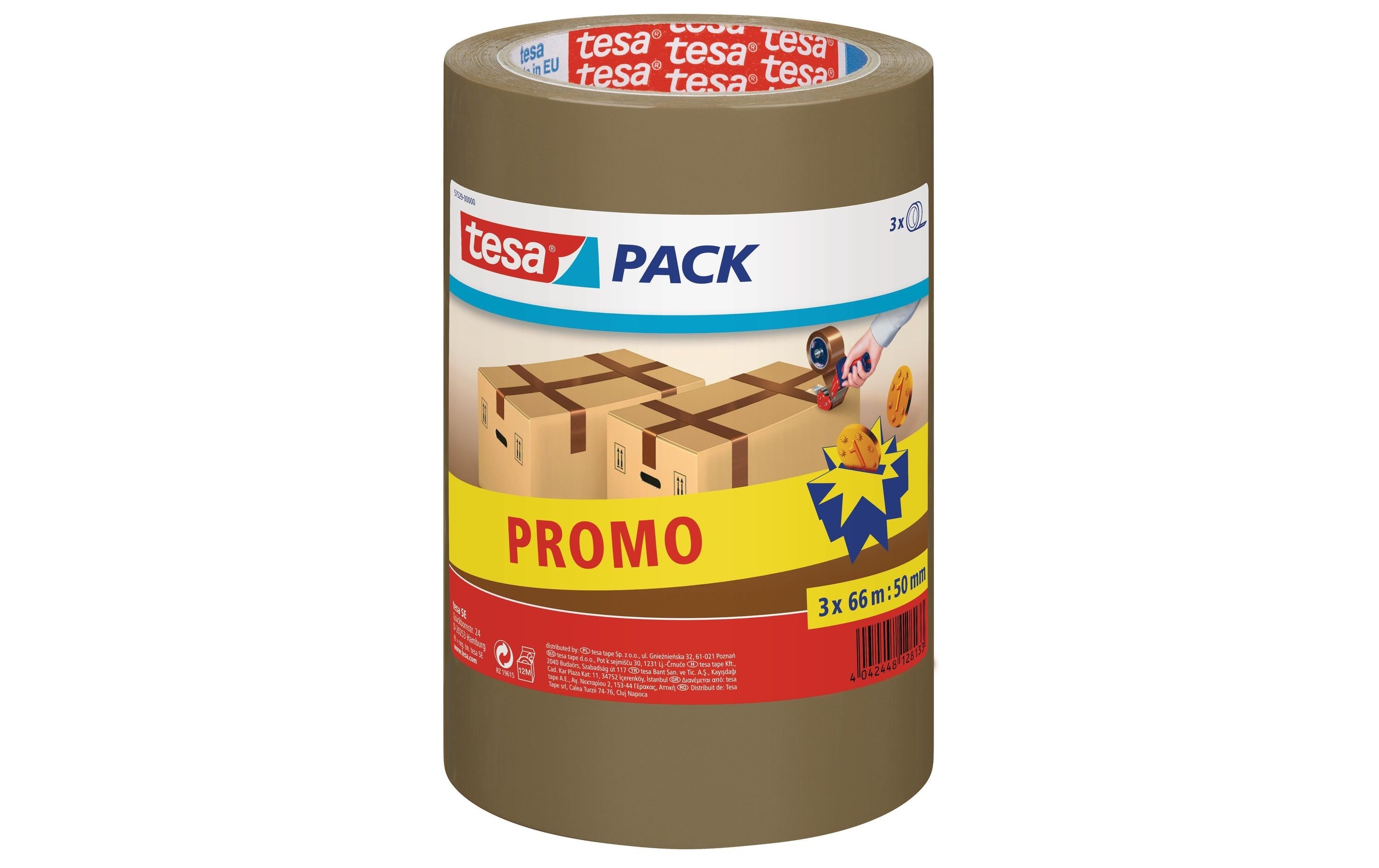 TESA Verpackungsklebeband, braun – 50 mm × 66 m – 3 Rollen