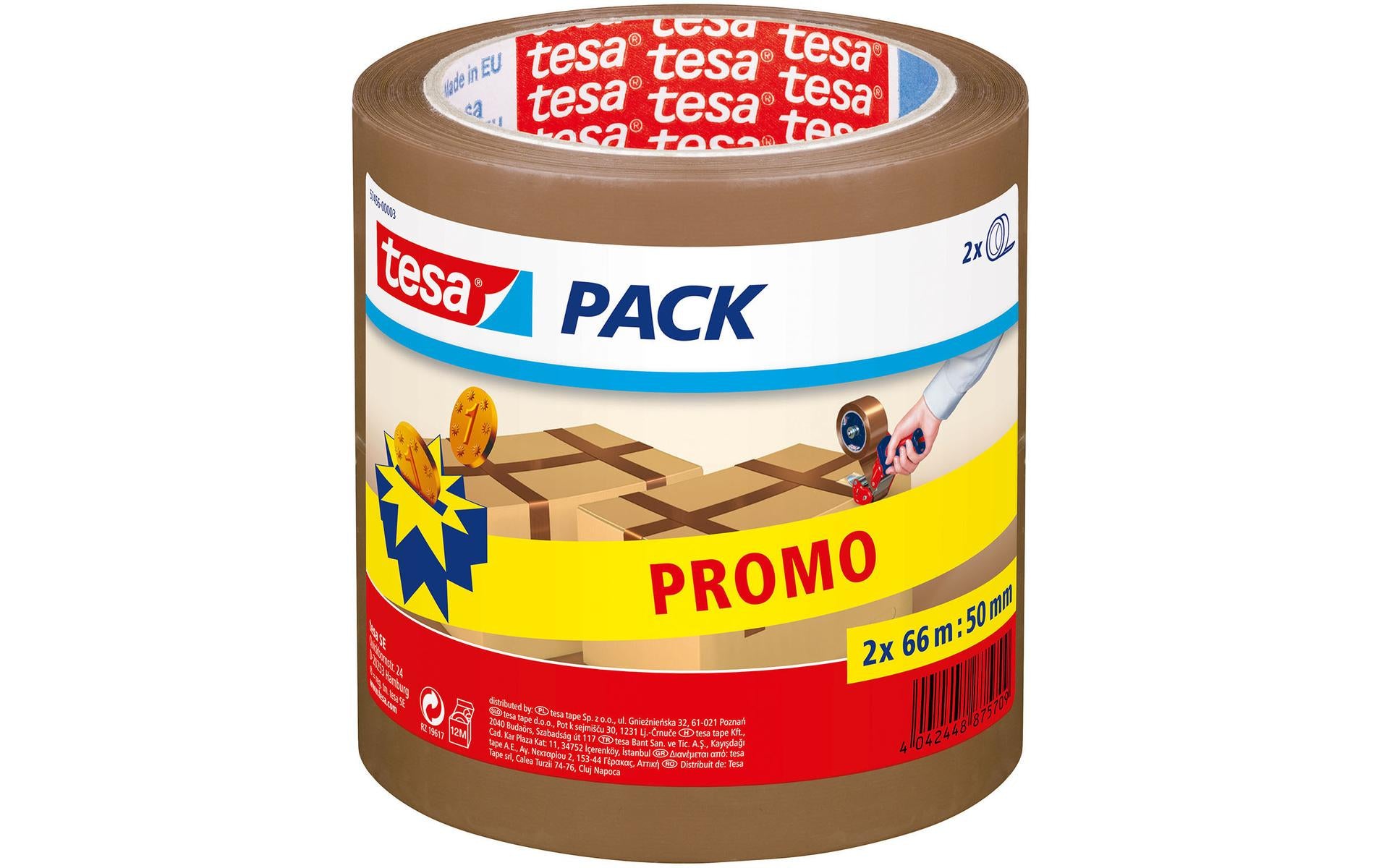TESA Verpackungsklebeband, Braun, Stark – 50 mm × 66 m – 2 Rollen