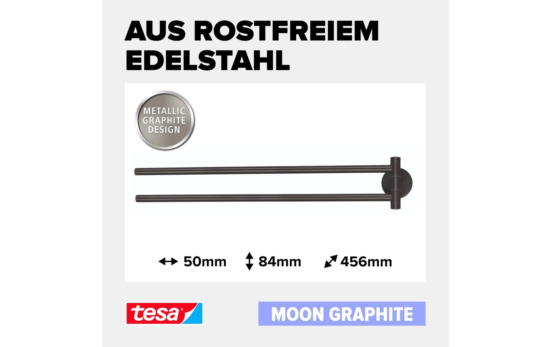 tesa MOON Handtuchhalter – Klebemontage – Graphit – Metall