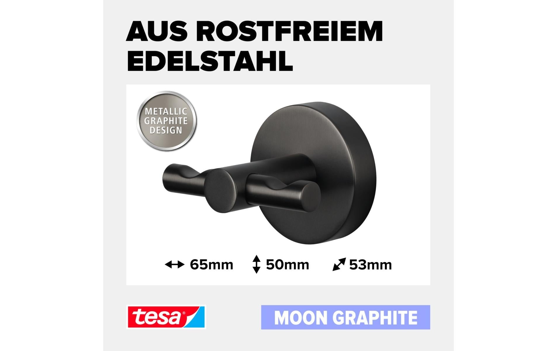 tesa Moon Handtuchhaken – Klebemontage – Graphit – Metall