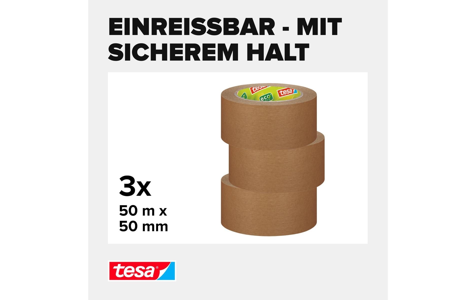TESA Verpackungsklebeband, Papier, Beige – 50 mm × 50 m – 3 Rollen