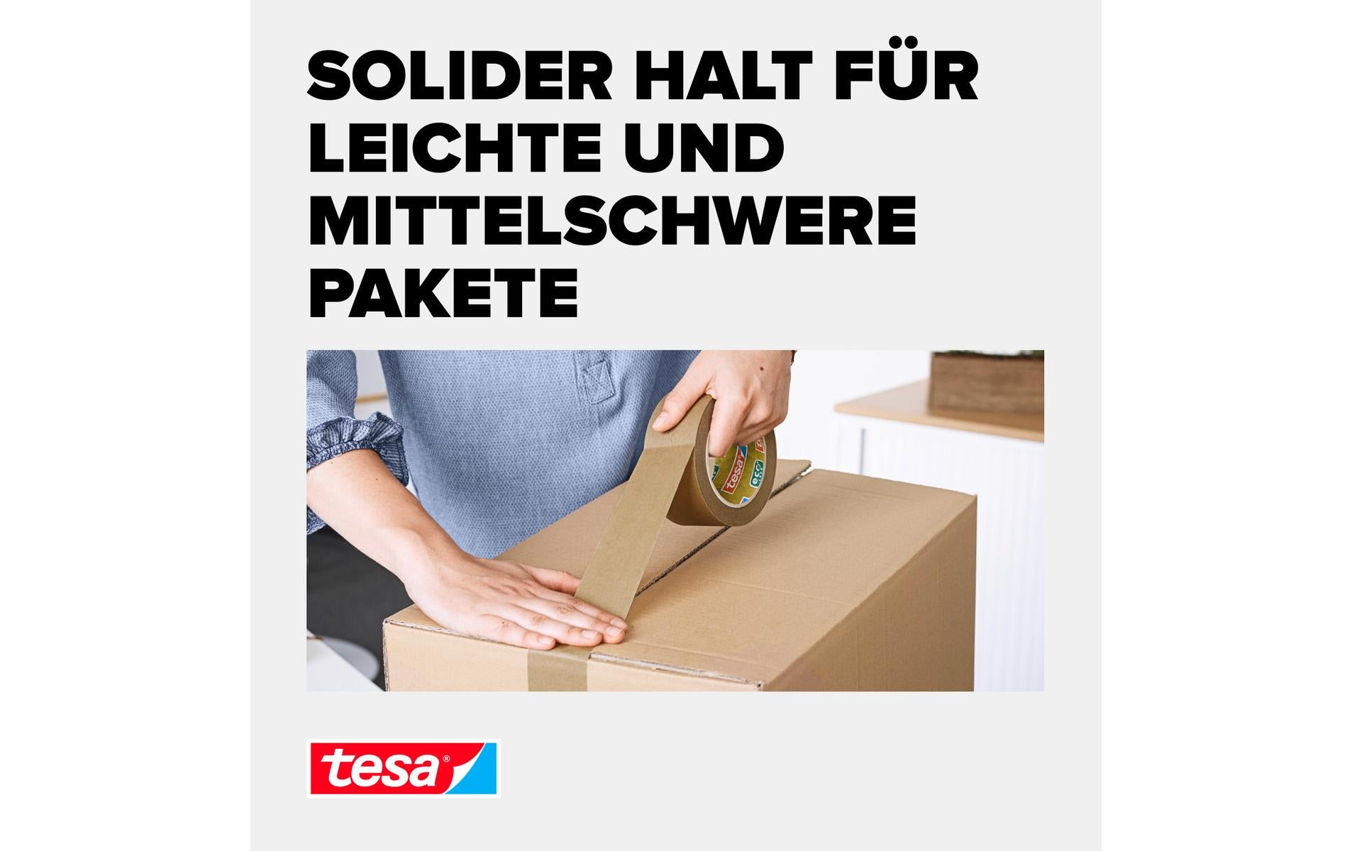 TESA Verpackungsklebeband, Papier, Beige – 50 mm × 50 m – 3 Rollen