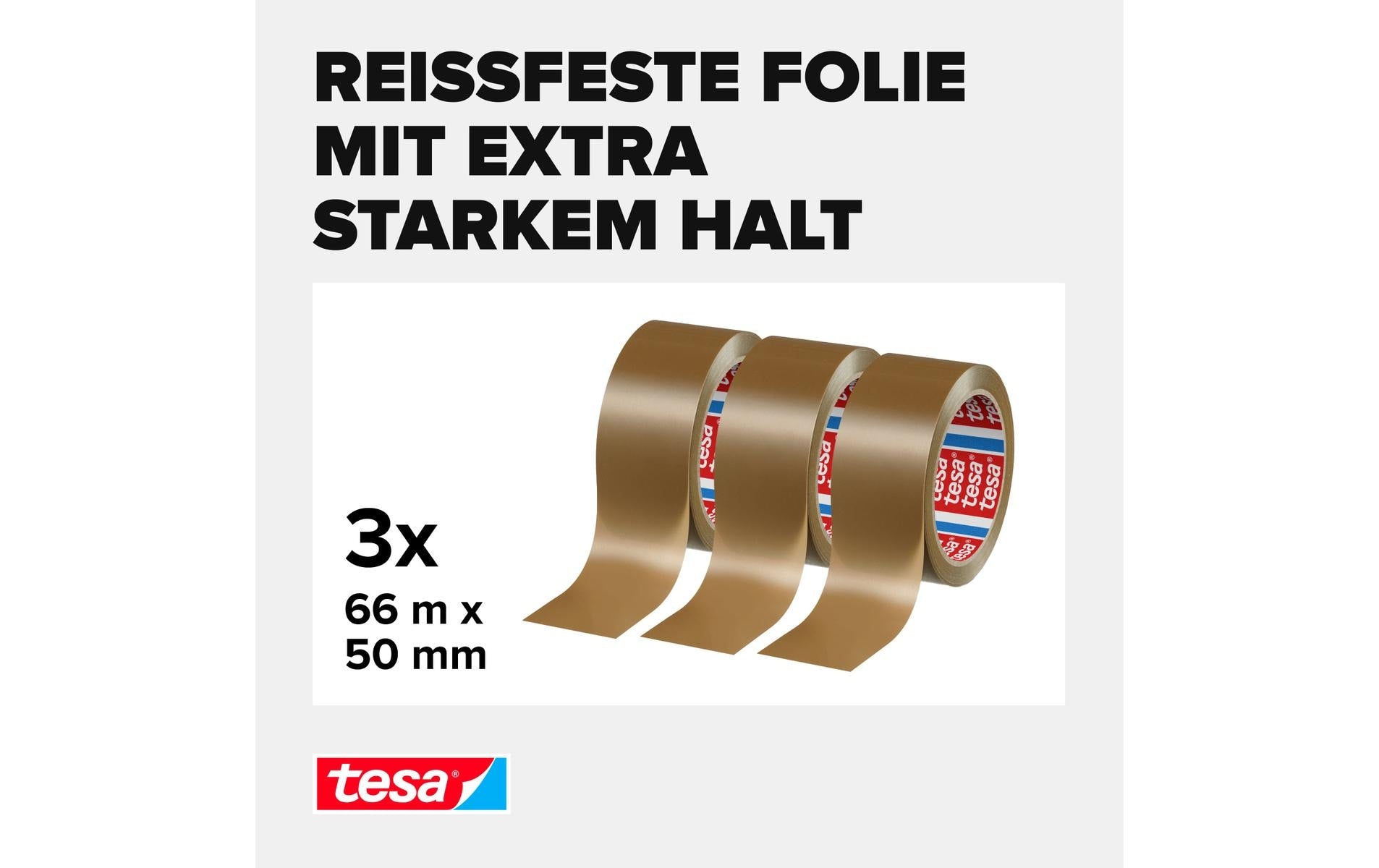 TESA Verpackungsband Ultra Strong – 50 mm × 66 m, braun, 3 Rollen