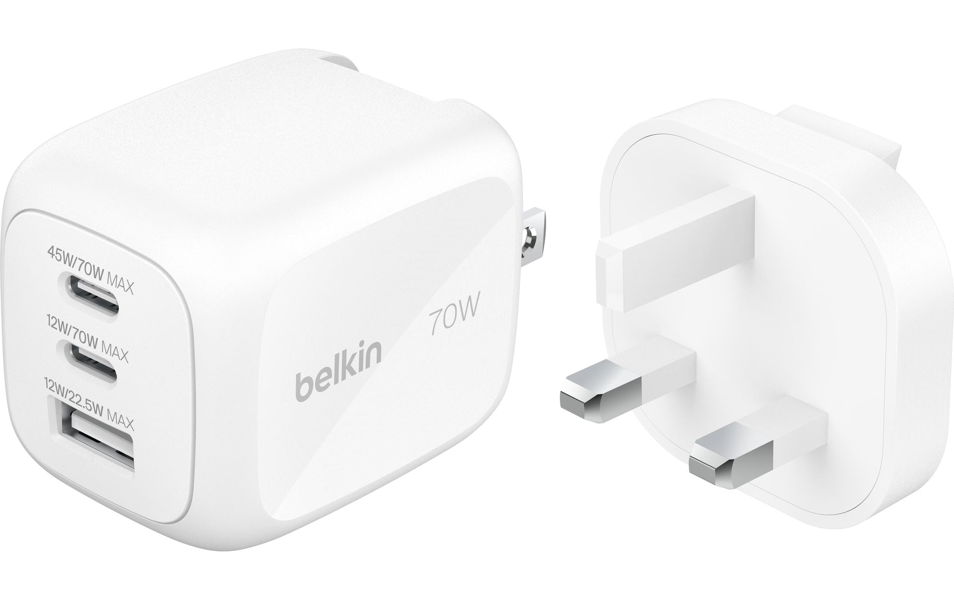 Belkin BOOSTCHARGE Ladegerät (UK, EU, US) – 70 W, 2× USB-C + 1× USB-A
