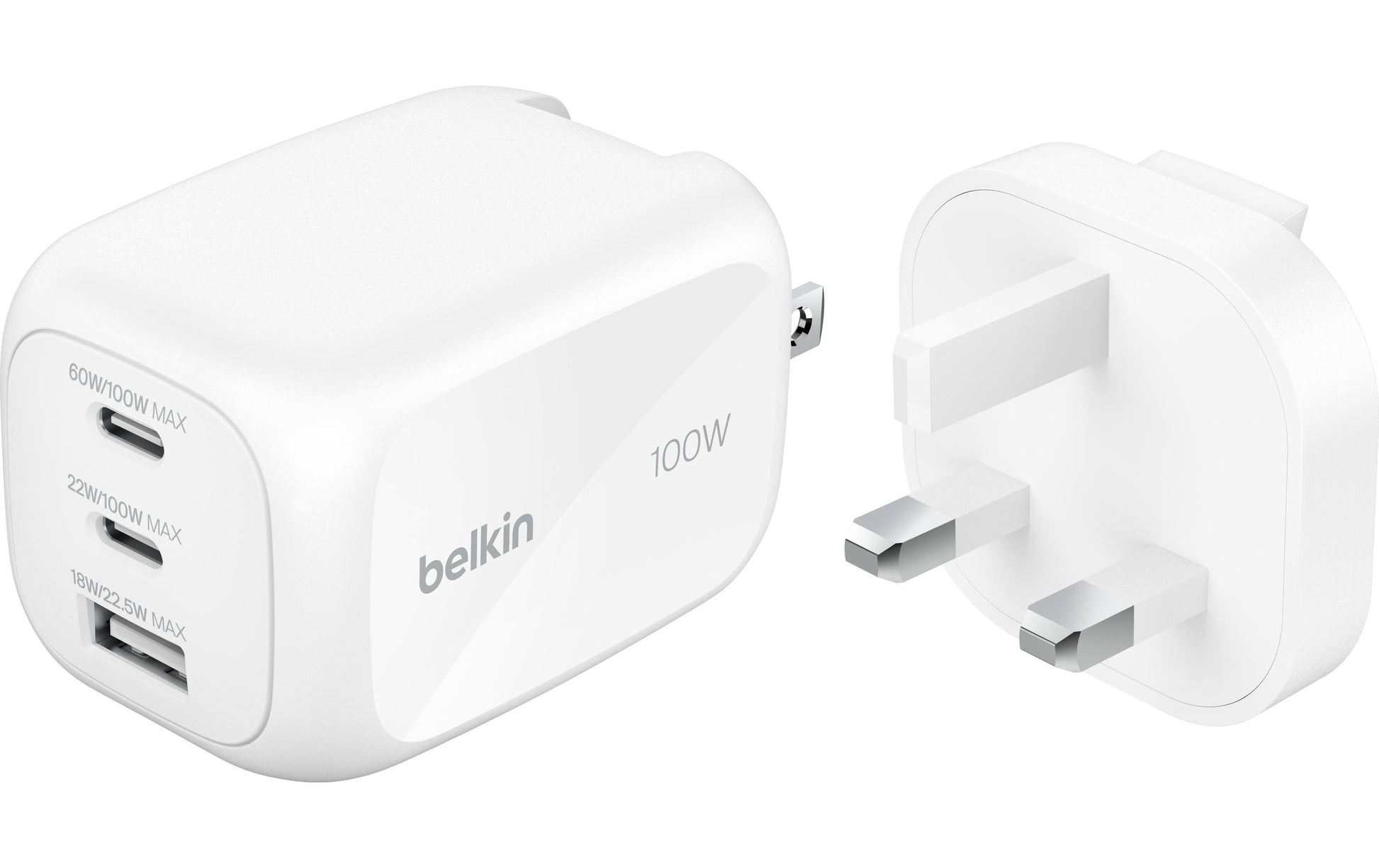 Belkin BOOSTCHARGE Netzteil – 100 W, 2× USB-C + 1× USB-A, Austauschbarer Stecker