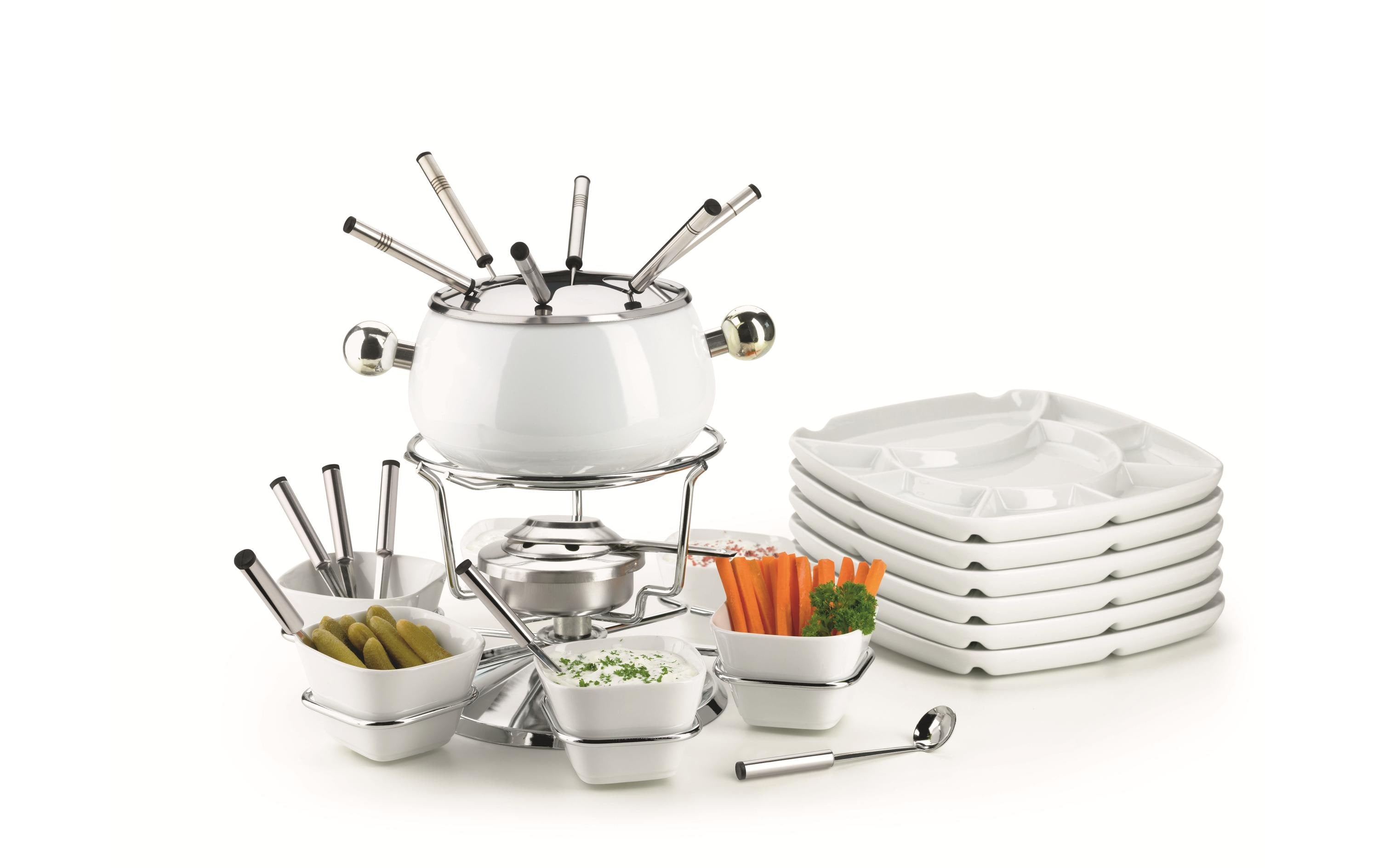Mäser Fondue-Set – Ø 17 cm, Edelstahl, für Käsefondue, 6 Personen, 28 Teile